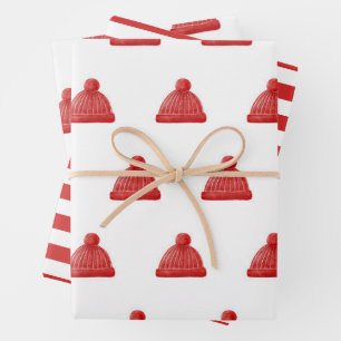 Feuille De Papier Cadeau Aquarelle casquette rouge hiver. Fête de Noël