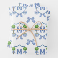 Aquarelle Chinoiserie Bleu Topio Monogramme Crest