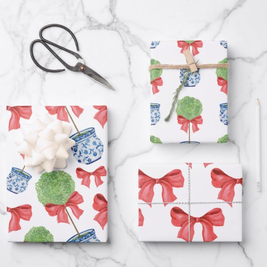 Feuille De Papier Cadeau Aquarelle Chinoiserie Bow rouge Topio (Recto)