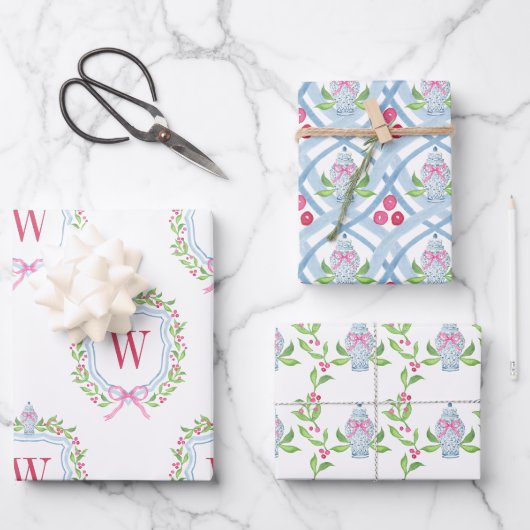 Feuille De Papier Cadeau Aquarelle Chinoiserie Ginger Jars Crest (Recto)