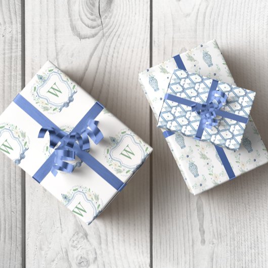 Feuille De Papier Cadeau Aquarelle Chinoiserie Ginger Jars Crest