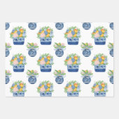 Feuille De Papier Cadeau Aquarelle Chinoiserie Mandarins & Hydrangeas (Devant)