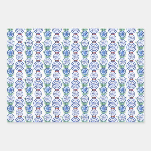 Feuille De Papier Cadeau Aquarelle Chinoiserie Plaques Wreath Noël (Devant 3)