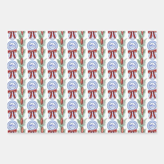 Feuille De Papier Cadeau Aquarelle Chinoiserie Plaques Wreath Noël (Devant 2)