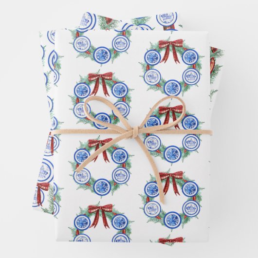 Feuille De Papier Cadeau Aquarelle Chinoiserie Plaques Wreath Noël (En situation)