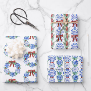 Feuille De Papier Cadeau Aquarelle Chinoiserie Plaques Wreath Noël