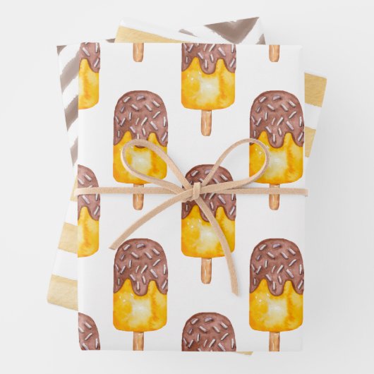 Feuille De Papier Cadeau Aquarelle Chocolat Fudge Popsicle Chevron Stripe (En situation)