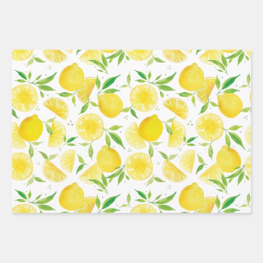 Feuille De Papier Cadeau Aquarelle Citron Douche d'été (Devant)