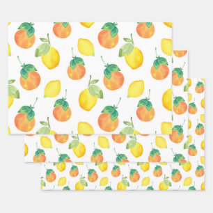 Feuille De Papier Cadeau Aquarelle Citrons & Oranges Motif