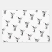 Feuille De Papier Cadeau Aquarelle Colibri noir et blanc (Devant 2)