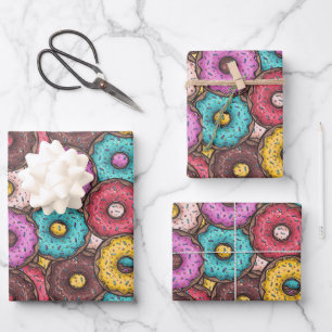 Feuille De Papier Cadeau Aquarelle colorée beignets avec Motif d'arrosage