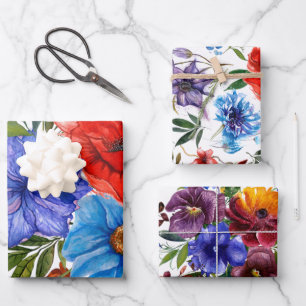 Feuille De Papier Cadeau Aquarelle colorée Floral