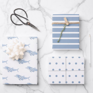 Feuille De Papier Cadeau Aquarelle côtière bleu Polka Dot Dolphin
