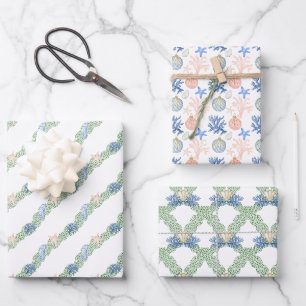 Feuille De Papier Cadeau Aquarelle Côtière Mer Jardin de Noël