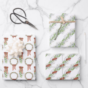 Feuille De Papier Cadeau Aquarelle cuivre Ruban Wreath Christmas Garland