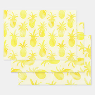 Feuille De Papier Cadeau Aquarelle d'ananas jaune