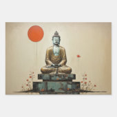 Feuille De Papier Cadeau Aquarelle de 3 Bouddha en méditation (Devant 3)