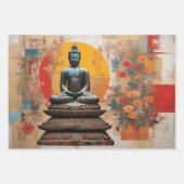 Feuille De Papier Cadeau Aquarelle de 3 Bouddha en méditation (Devant 2)