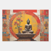 Feuille De Papier Cadeau Aquarelle de 3 Bouddha en méditation (Devant)