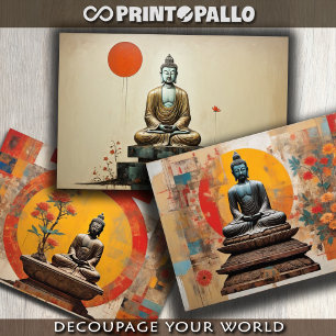 Feuille De Papier Cadeau Aquarelle de 3 Bouddha en méditation