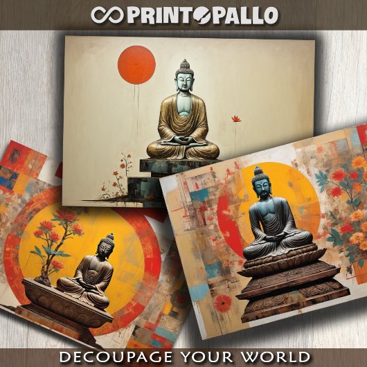 Feuille De Papier Cadeau Aquarelle de 3 Bouddha en méditation