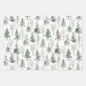 Feuille De Papier Cadeau Aquarelle de forêt de pins rustiques hiver (Devant 2)