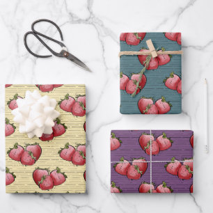 Feuille De Papier Cadeau Aquarelle de fraises d'été
