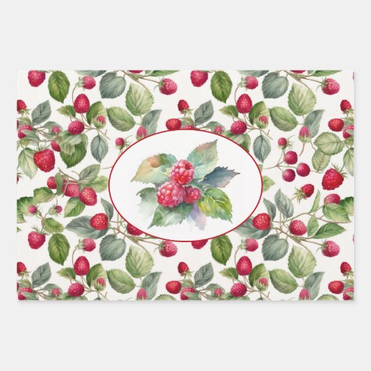 Feuille De Papier Cadeau Aquarelle de framboises mignonnes (Devant)