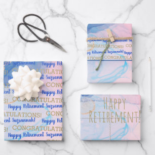 Feuille De Papier Cadeau Aquarelle de la Géode d'or bleu retraite personnal