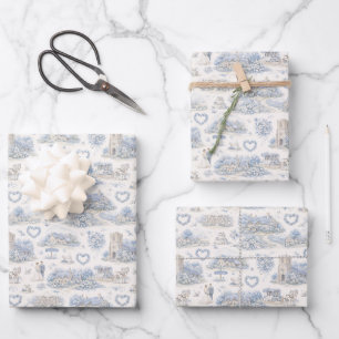 Feuille De Papier Cadeau Aquarelle de mariage village anglais bleu poussiér