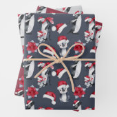 Feuille De Papier Cadeau Aquarelle de Noël Penguins Coordination (En situation)