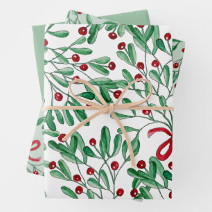 Feuille De Papier Cadeau Aquarelle de Noël Rustique Mistletoe