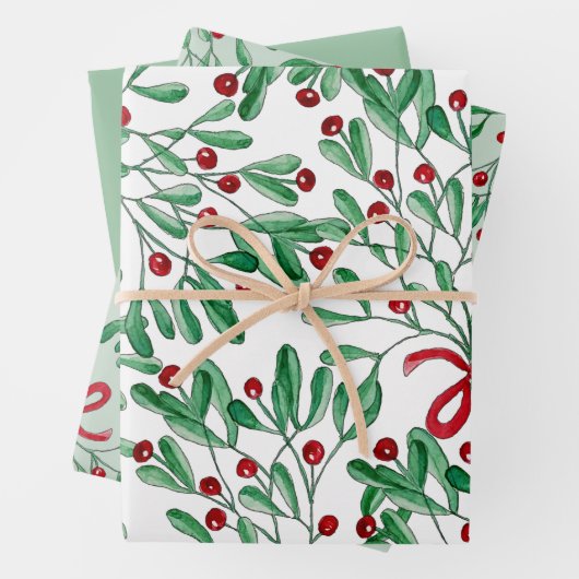 Feuille De Papier Cadeau Aquarelle de Noël Rustique Mistletoe (En situation)