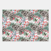 Feuille De Papier Cadeau Aquarelle de Noël rustique Pinecones & Berries (Devant)