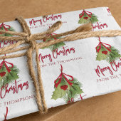 Feuille De Papier Cadeau Aquarelle de Noël Vert Calligraphie rouge