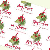 Feuille De Papier Cadeau Aquarelle de Noël Vert Calligraphie rouge