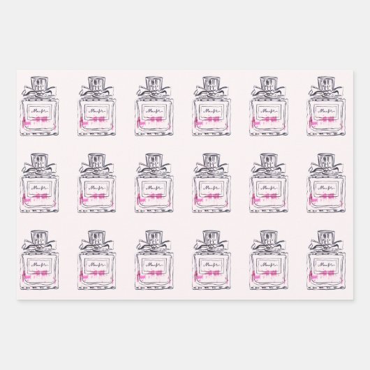 Feuille De Papier Cadeau Aquarelle de parfum de mode rose flacon d'eau mign (Devant)