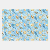 Feuille De Papier Cadeau Aquarelle de poisson étoilé et de hippocampes Océa (Devant)