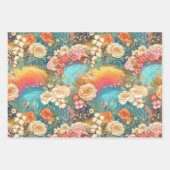 Feuille De Papier Cadeau Aquarelle de Rainbows et Florals mignons (Devant 2)