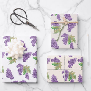 Feuille De Papier Cadeau Aquarelle de raisin violet peinte à la main