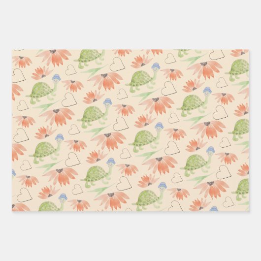 Feuille De Papier Cadeau Aquarelle de tortue-bébé peinte à la main (Devant)