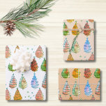 Feuille De Papier Cadeau Aquarelle des arbres de Noël<br><div class="desc">Ce charmant papier d'emballage de Noël est décoré d'aquarelles fantaisistes dans les tons vert,  rouille et bleu. Parce que nous créons notre propre oeuvre,  vous ne trouverez pas cette image exacte d'autres designers. Aquarelle originale © Michele Davies.</div>