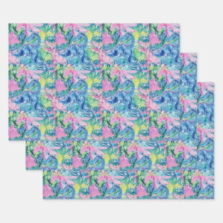 Feuille De Papier Cadeau Aquarelle Dinosaure Cadeau, Enveloppement Dino Enf