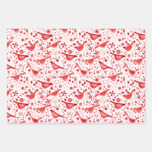 Feuille De Papier Cadeau Aquarelle d'oiseaux rouge (Devant 2)