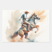 Feuille De Papier Cadeau Aquarelle Dusty Western "Bucking Bronco" (Devant)