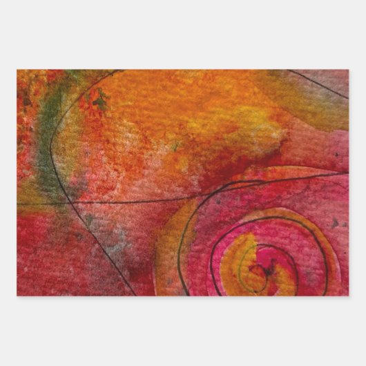 Feuille De Papier Cadeau Aquarelle Et Encre Joli Art Motif Abstrait (Devant 3)