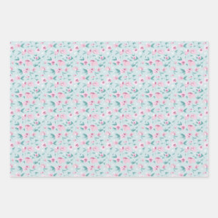 Feuille De Papier Cadeau Aquarelle feminine rose Ditsy motif floral
