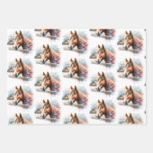 Feuille De Papier Cadeau Aquarelle Festive Chevaux Noël (Devant 2)