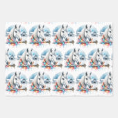 Feuille De Papier Cadeau Aquarelle Festive Chevaux Noël (Devant)