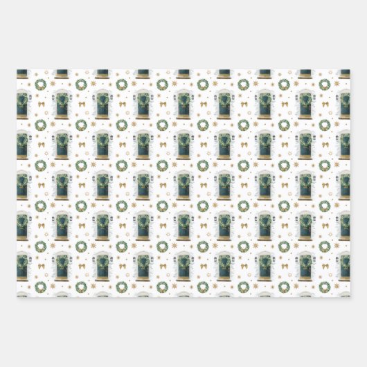Feuille De Papier Cadeau Aquarelle Festive Vert Porte avant Motif (Devant 2)